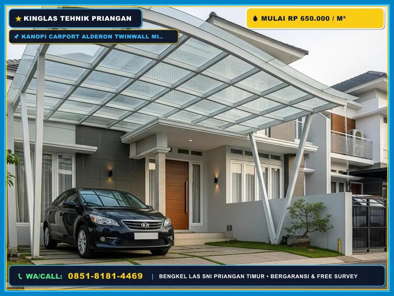 Kanopi carport Alderon twinwall minimalis anti panas di rumah Majalengka