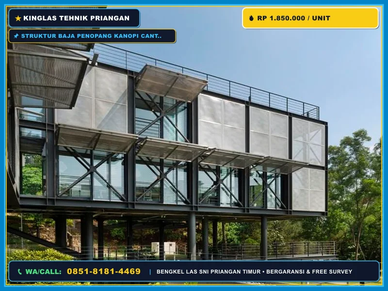 Struktur baja penopang kanopi cantilever rumah