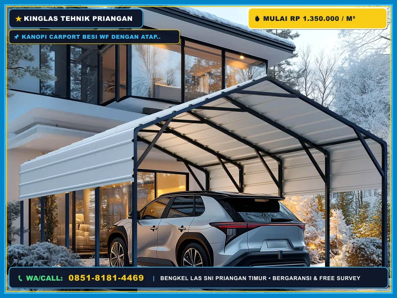 Kanopi carport besi WF dengan atap polycarbonate modern