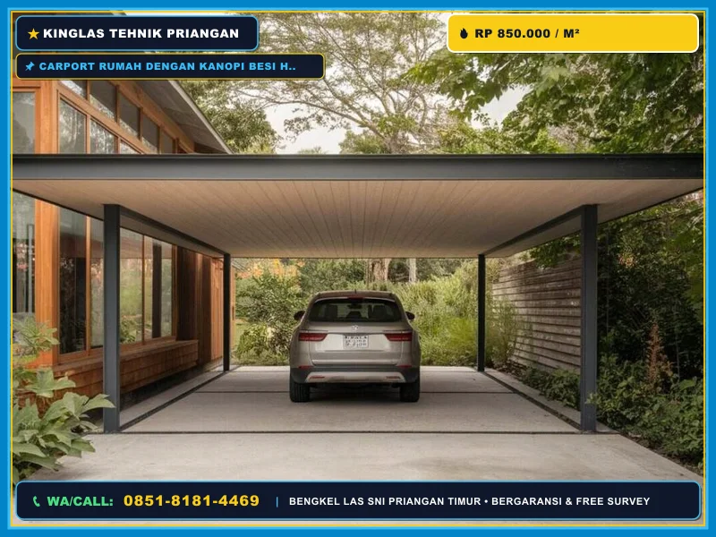 Carport rumah dengan kanopi besi hollow minimalis