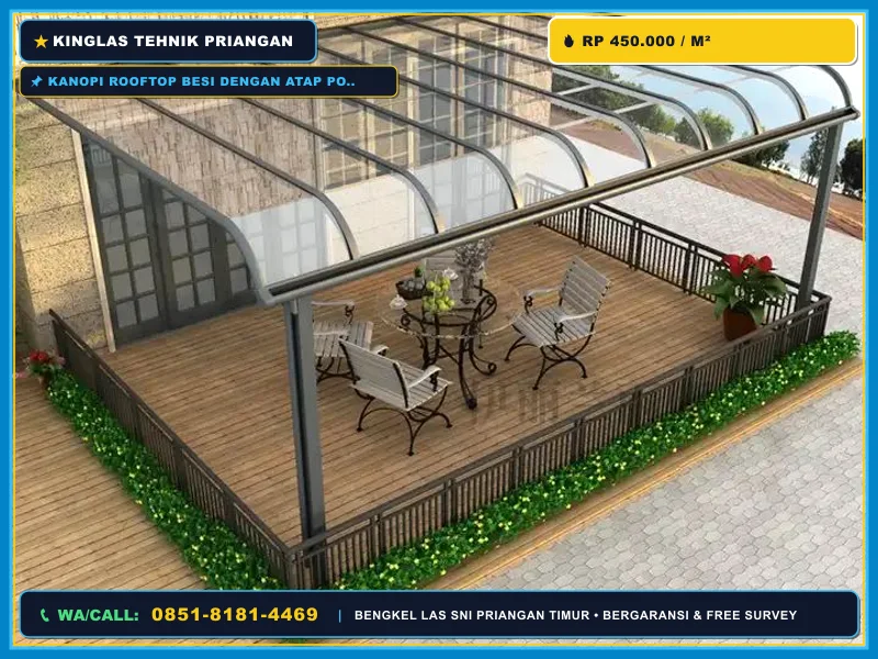 Kanopi rooftop besi dengan atap polycarbonate untuk hunian