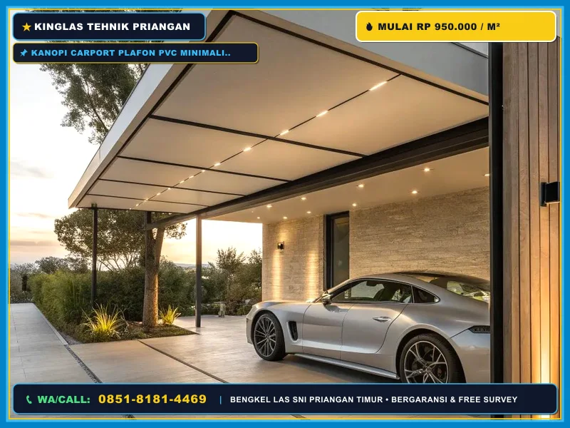 Kanopi carport plafon PVC minimalis dengan lampu LED Cikijing