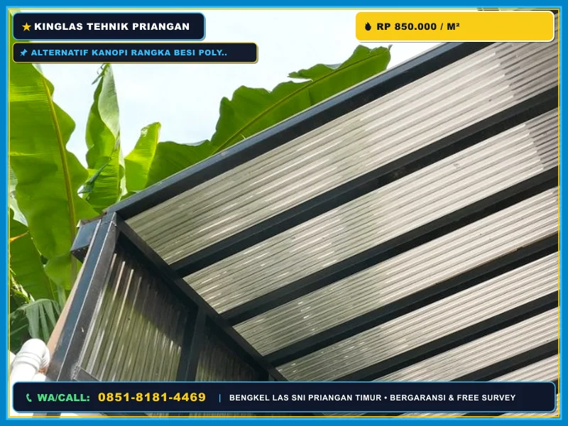 Alternatif kanopi rangka besi polycarbonate solid Kinglas Tehnik