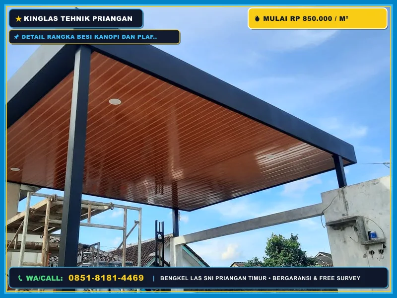 Detail rangka besi kanopi dan plafon PVC lampu LED