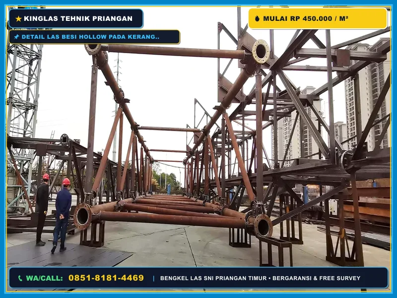 Detail las besi hollow pada kerangkeng mesin pompa air