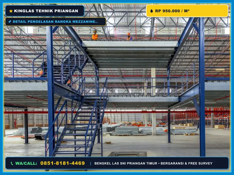 Detail pengelasan rangka mezzanine UNP untuk gudang