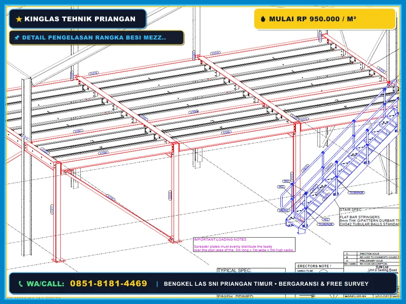 Detail pengelasan rangka besi mezzanine untuk kafe