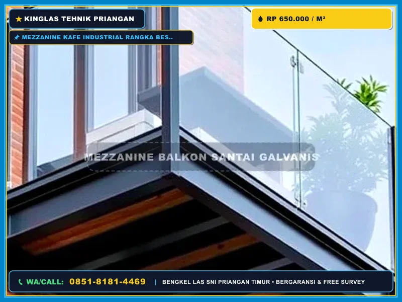 Detail pengelasan rangka besi mezzanine untuk kafe