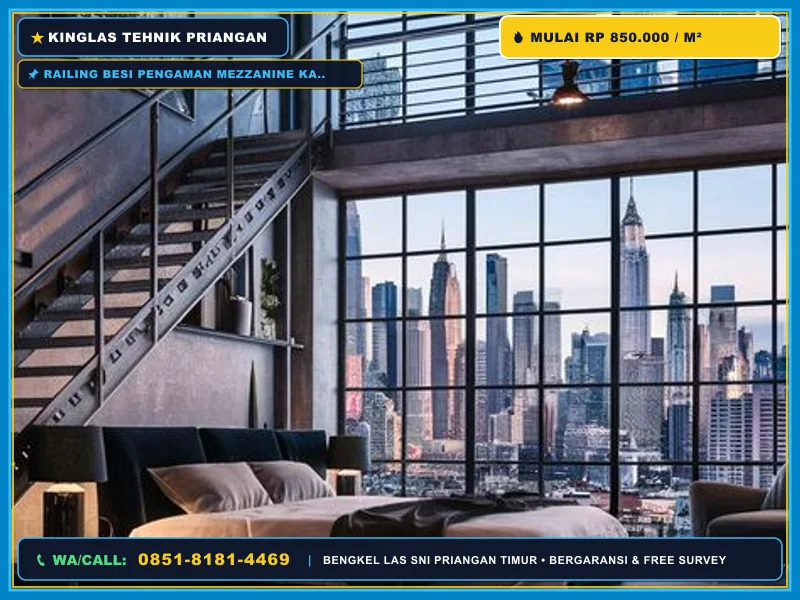 Railing besi pengaman mezzanine kamar tidur konsep loft