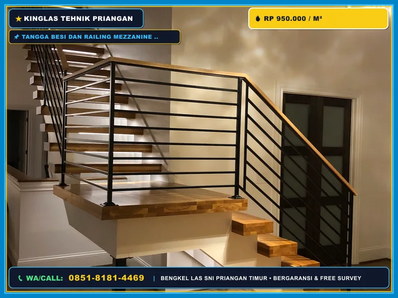 Tangga besi dan railing mezzanine loft minimalis