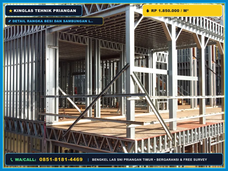Detail rangka besi dan sambungan las konstruksi mezzanine