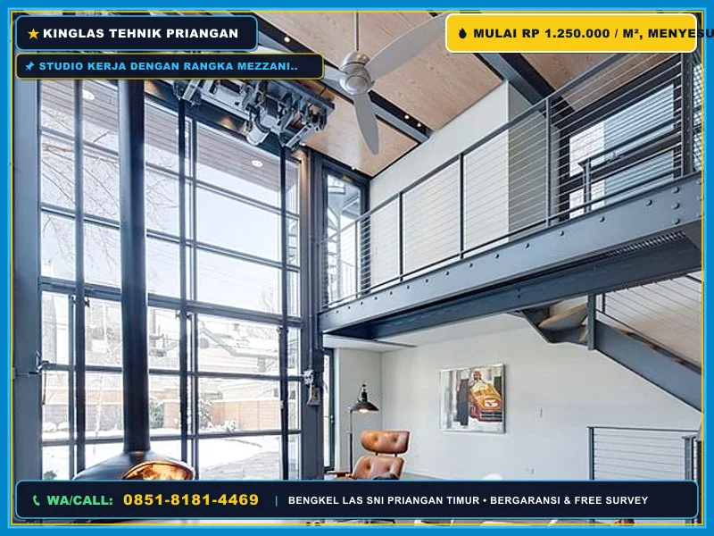 Studio kerja dengan rangka mezzanine besi modern