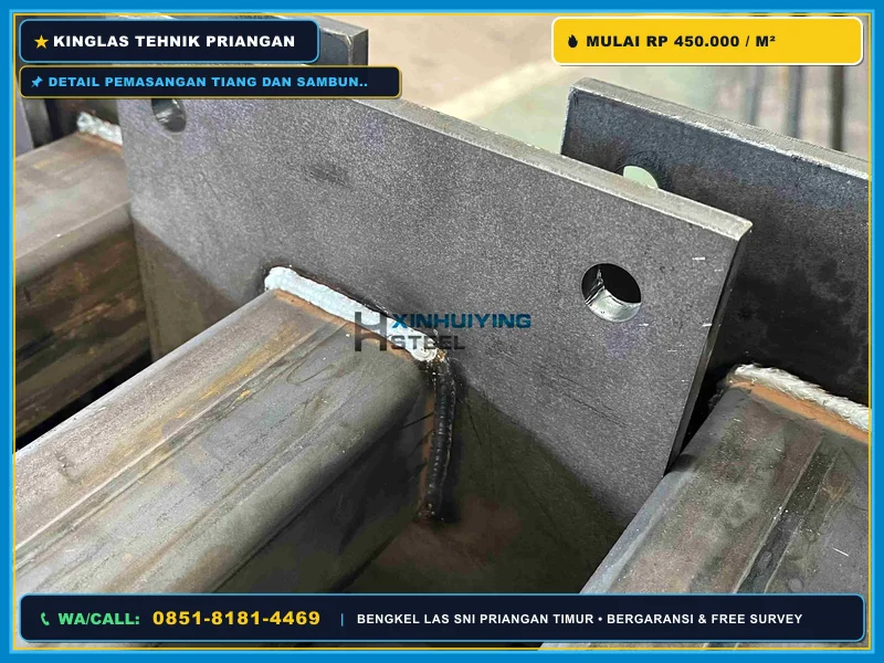 Detail pemasangan tiang dan sambungan pagar BRC galvanis