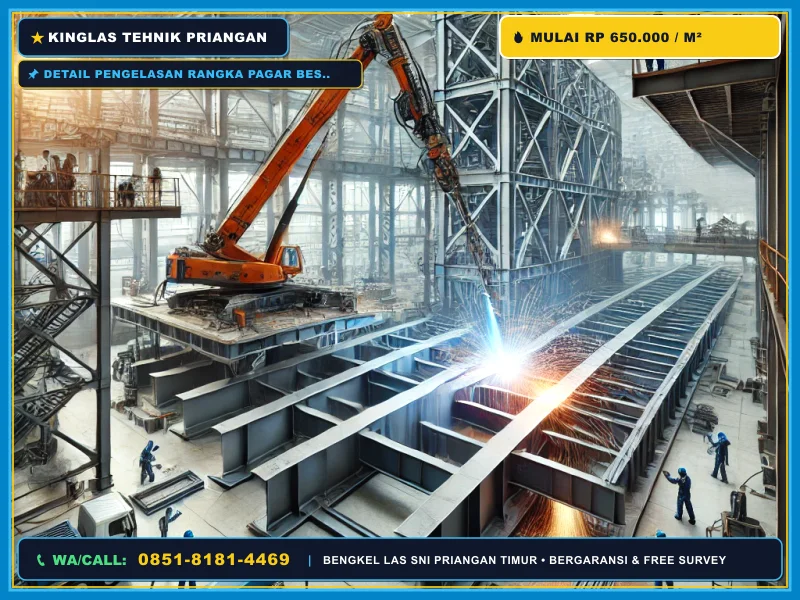 Detail pengelasan rangka pagar besi expanded metal dengan sambungan rapi