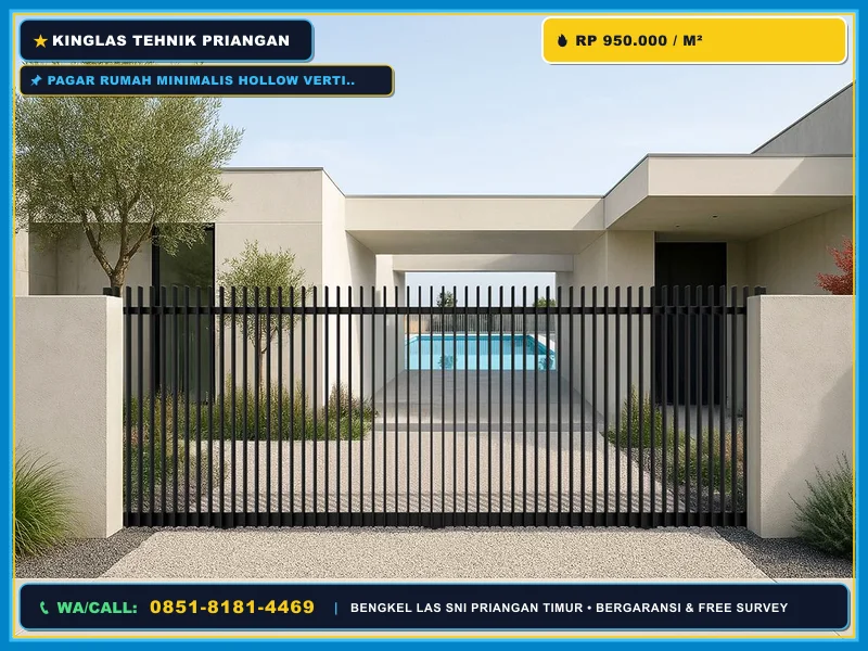 Pagar rumah minimalis hollow vertikal galvanis dan pintu pagar