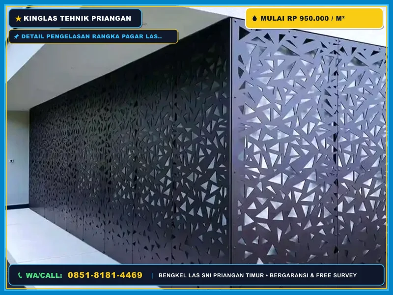 Detail pengelasan rangka pagar laser cutting motif batik
