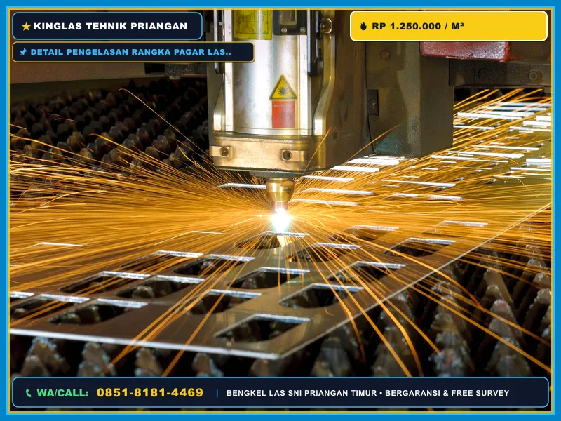 Detail pengelasan rangka pagar laser cutting besi