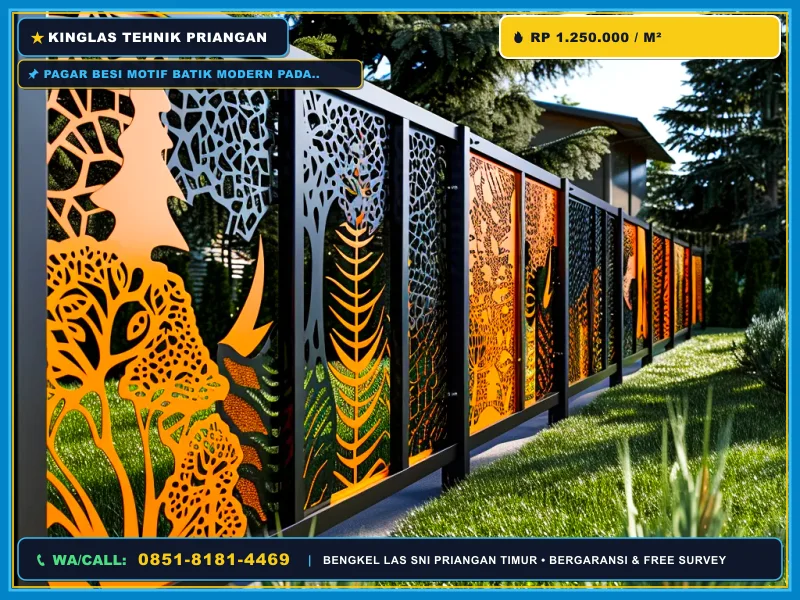 Pagar besi motif batik modern pada rumah minimalis