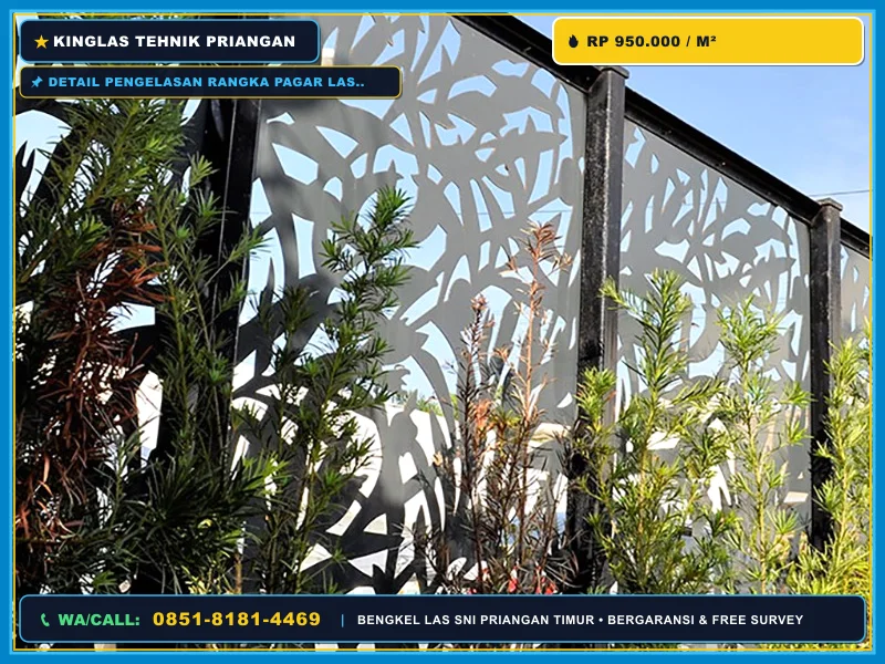 Detail pengelasan rangka pagar laser cutting motif floral