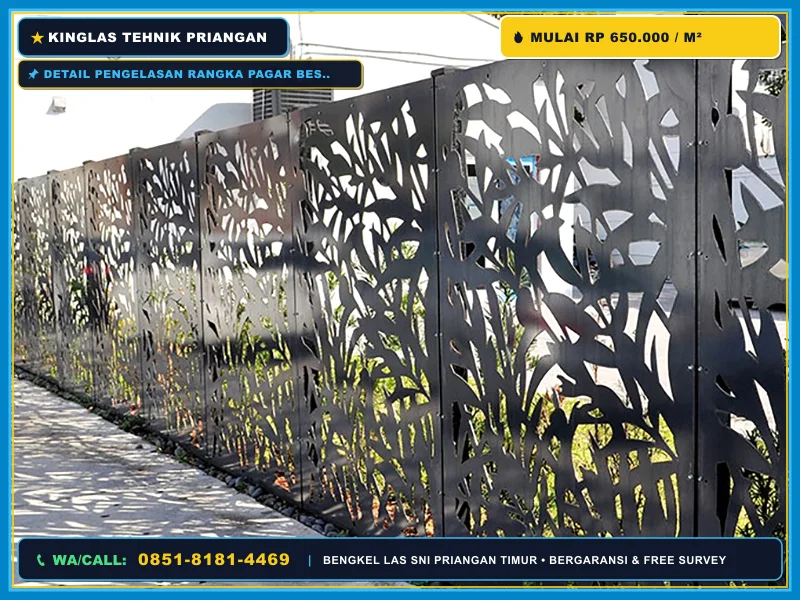 Detail pengelasan rangka pagar besi laser cutting