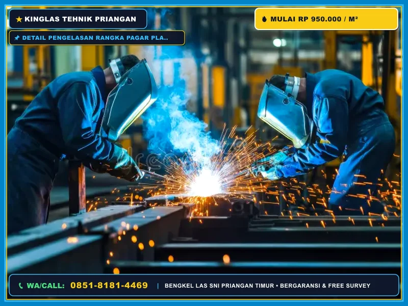 Detail pengelasan rangka pagar plat perforasi oleh tukang las profesional