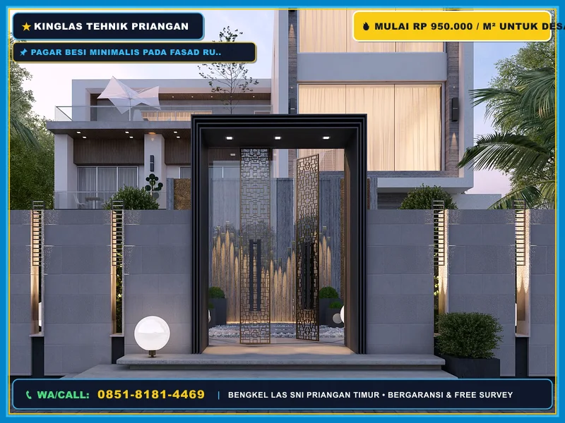 Pagar besi minimalis pada fasad rumah modern di Tasikmalaya