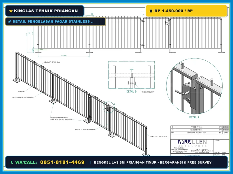 Detail pengelasan pagar stainless steel SUS 304 yang rapi