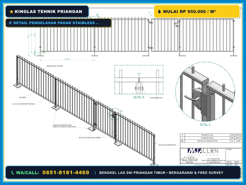 Detail pengelasan pagar stainless steel SUS 304 yang rapi