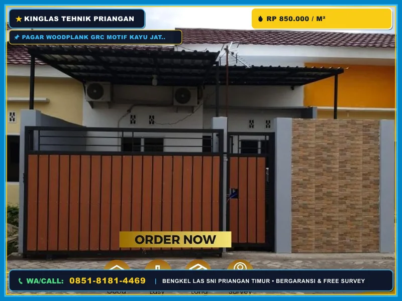 Pagar Woodplank GRC Motif Jati untuk Rumah Tasik