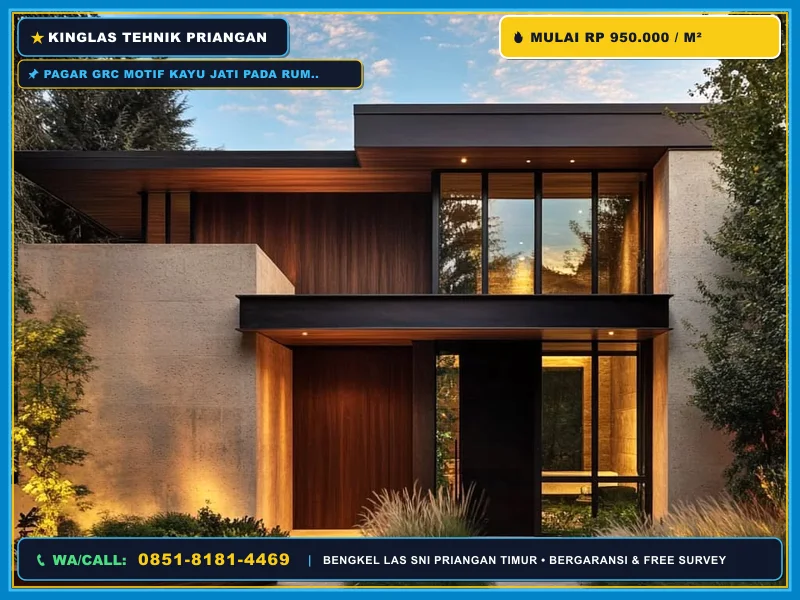 Pagar GRC motif kayu jati pada rumah minimalis