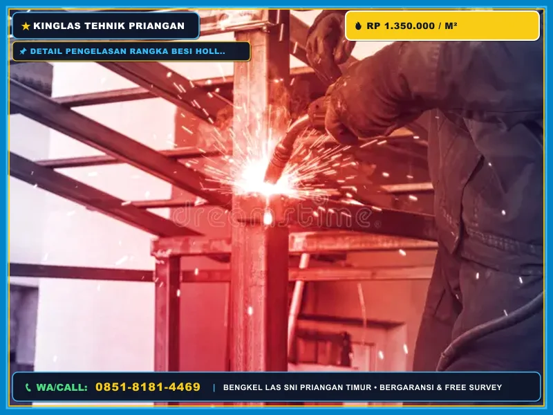 Detail pengelasan rangka besi hollow untuk partisi kaca