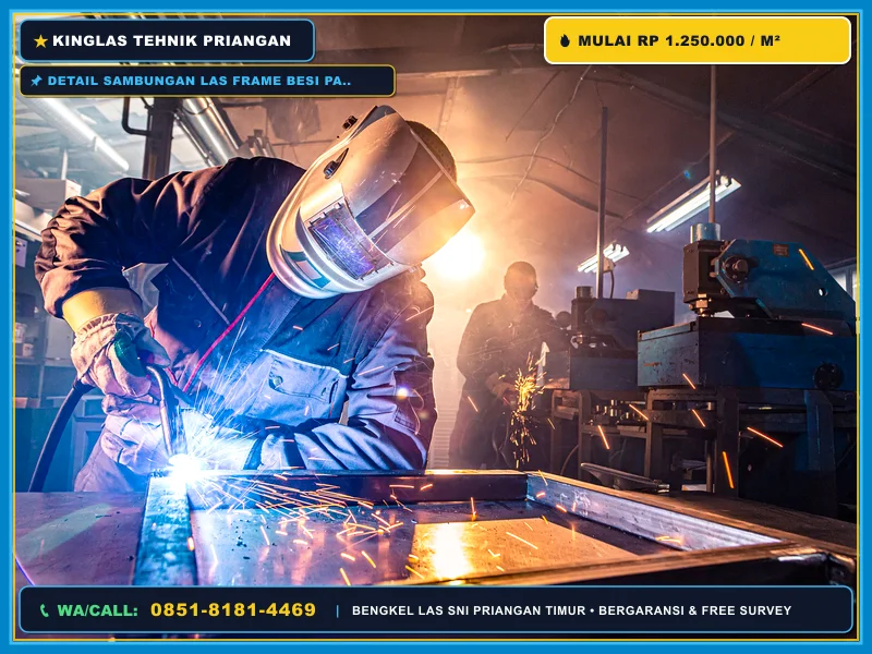 Detail sambungan las frame besi partisi kaca industrial