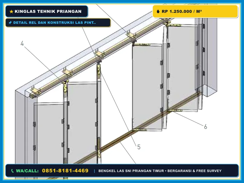 Detail rel dan konstruksi las pintu garasi besi dorong tikung