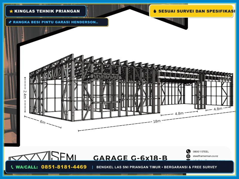 Rangka besi pintu garasi Henderson hasil pengerjaan bengkel las
