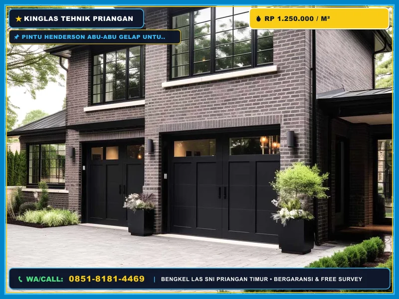 Pintu Henderson abu-abu gelap untuk fasad rumah minimalis
