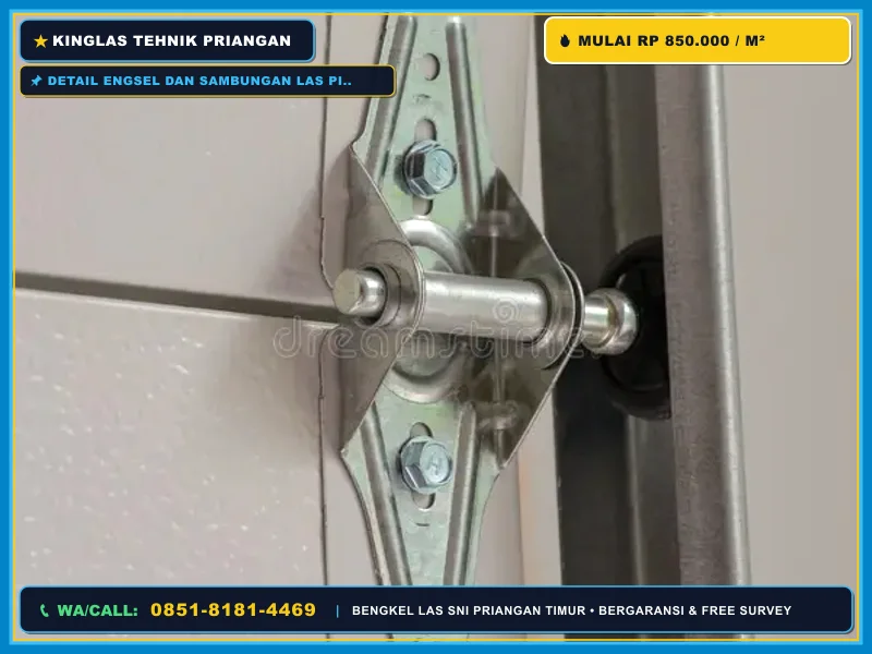 Detail engsel dan sambungan las pintu garasi lipat besi