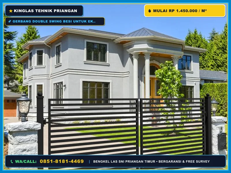 Gerbang double swing besi untuk eksterior rumah modern