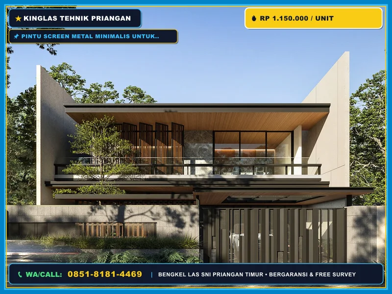 Pintu screen metal minimalis untuk teras rumah tropis di Banjar
