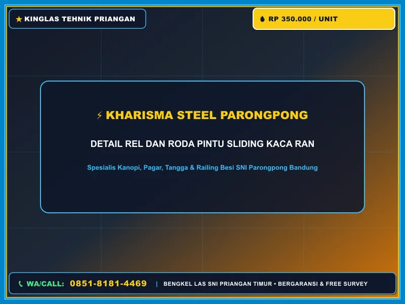 Detail rel dan roda pintu sliding kaca rangka besi