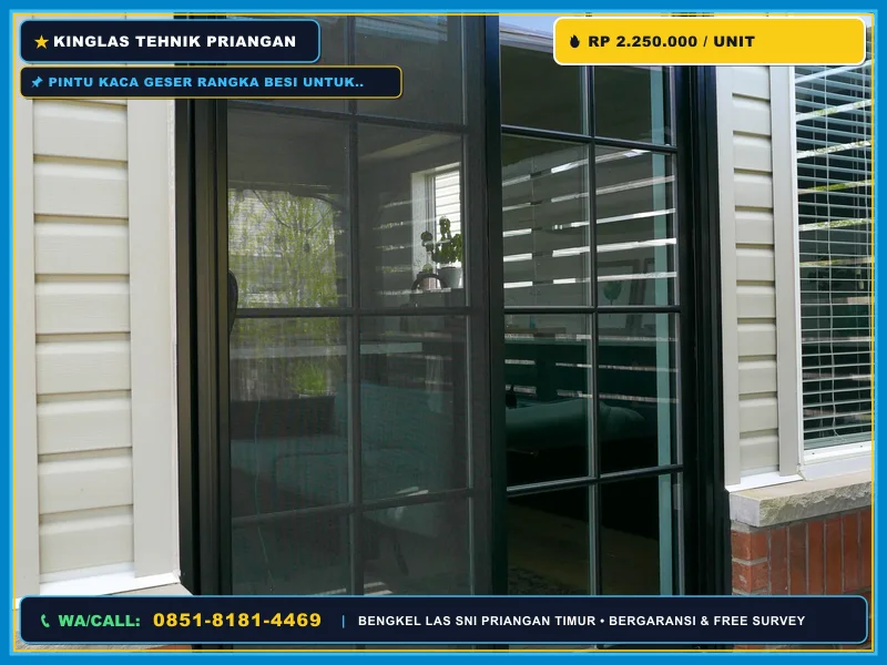 Pintu kaca geser rangka besi untuk teras rumah minimalis