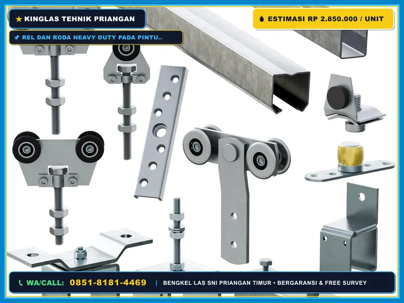 Rel dan roda heavy duty pada pintu sliding kaca rangka besi