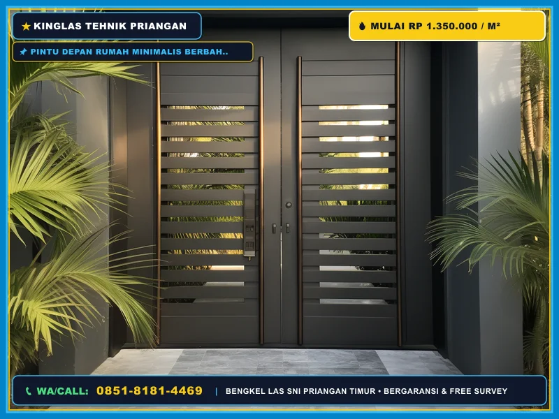 Pintu depan rumah minimalis berbahan besi laser cutting