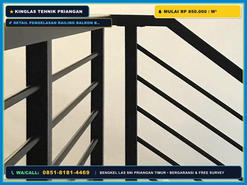 Detail pengelasan railing balkon besi hollow dan finishing hitam doff