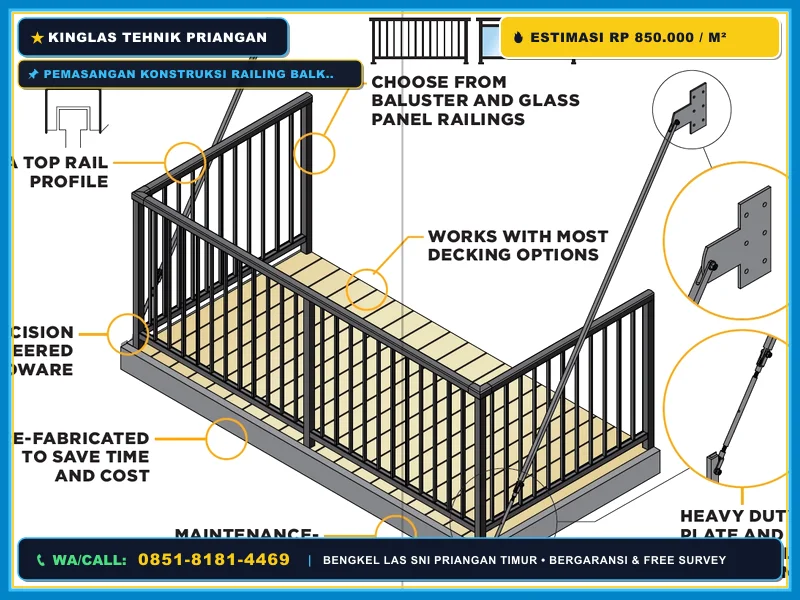 Pemasangan konstruksi railing balkon pipa dan besi hollow