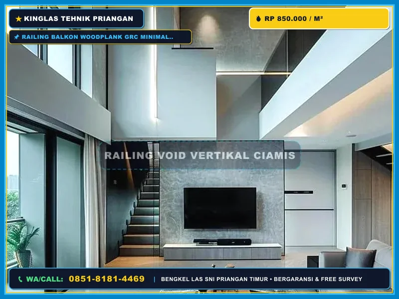 Balkon rumah dengan railing GRC motif kayu minimalis