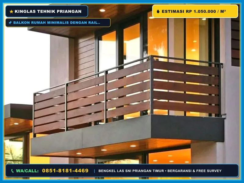 Balkon rumah minimalis dengan railing woodplank GRC di Garut