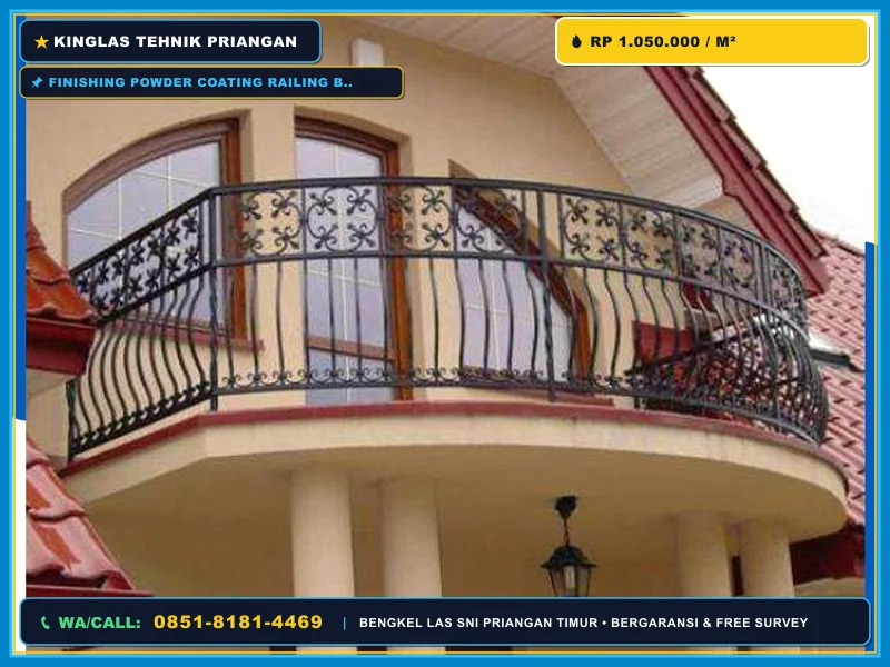 Finishing powder coating railing besi hollow galvanis untuk balkon minimalis