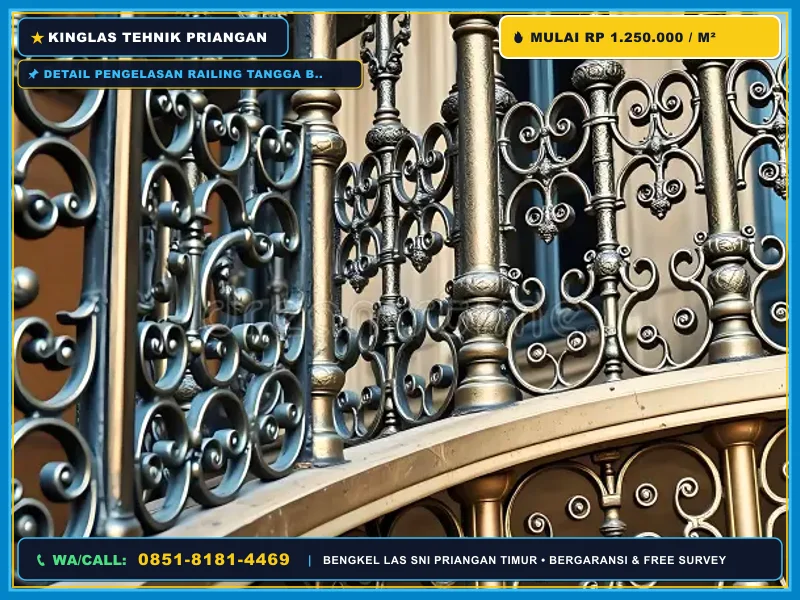 Detail pengelasan railing tangga besi tempa ornamen klasik