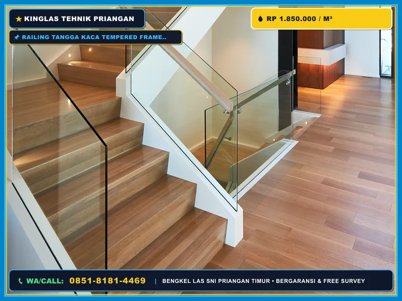 Railing Tangga Kaca Tempered Frameless Sumber Cirebon