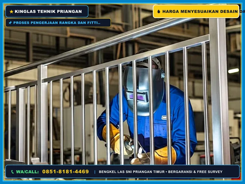 Proses pengerjaan rangka dan fitting railing di bengkel las profesional